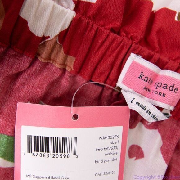 NWT kate spade botanical garden cotton midi skirt, Red and white, size Large - Picture 15 of 15